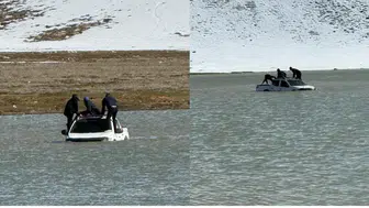 Kahramanmaraş’ta göle giren araç mahsur kaldı