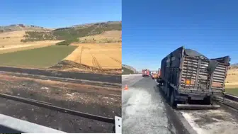 Kahramanmaraş'ta Seyir Halindeki Tır Alev Aldı, Yangın Araziye Sıçradı