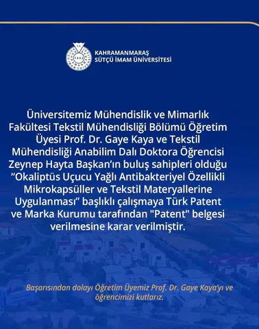 KSÜ’lü Akademisyen ve Öğrenciden Patent Başarısı