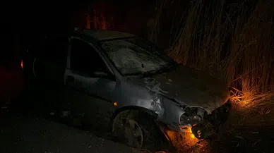 Kontrolden çıkan otomobil şarampole girip tepeciğe çarparak durabildi