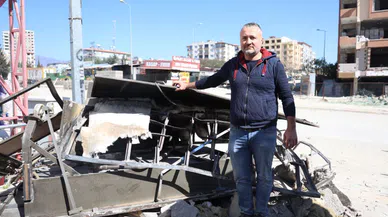Vinçle hasarlı binadan çıkarılan fırın yere çakıldı