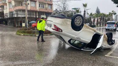 Hızını Alamayan Otomobil Ters Döndü: 1 Yaralı
