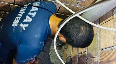 Havalandırma boşluğunda mahsur kalan yavru kediyi itfaiye kurtardı
