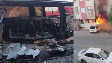 İnip park ettiği araç 5 dakika sonra alev alev yandı