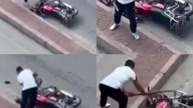 Trafikte Tartıştığı Sürücünün Motosikletine Zarar Verdi