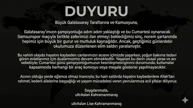 ultrAslan’dan Anlamlı Karar: Kahramanmaraş’ta Kutlama Yapılmayacak