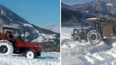 Kahramanmaraş'ta vatandaşlar traktörle boş arazide drift atarak kar sevinci yaşadı