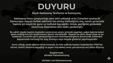 ultrAslan’dan Anlamlı Karar: Kahramanmaraş’ta Kutlama Yapılmayacak