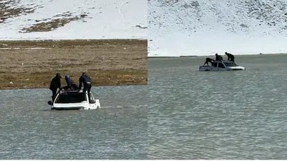 Kahramanmaraş’ta göle giren araç mahsur kaldı