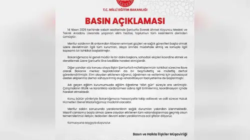 Okulda Yaşanan Olay Sonrası Bakanlıktan Açıklama