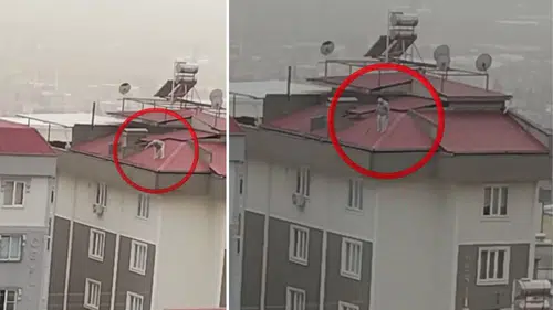 Kahramanmaraş’ta Çatıdaki Tehlikeli Anlar Kameraya Yansıdı