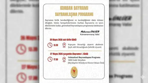 Kahramanmaraş Valiliği Kurban Bayramı Bayramlaşma Programı Açıklandı