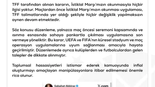 TFF'den İstiklal Marşı İddialarına Yanıt