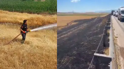 Narlı Otoyolu'nda Arazi Yangını Kontrol Altına Alındı