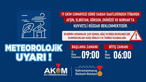 Kahramanmaraş’ta 5 İlçeye Kuvvetli Rüzgâr Uyarısı Yapıldı