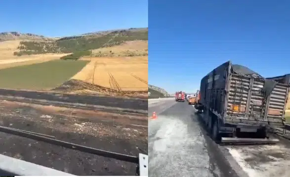 Kahramanmaraş'ta Seyir Halindeki Tır Alev Aldı, Yangın Araziye Sıçradı