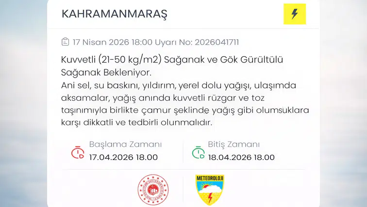 Kahramanmaraş İçin Kuvvetli Sağanak Uyarısı Yapıldı