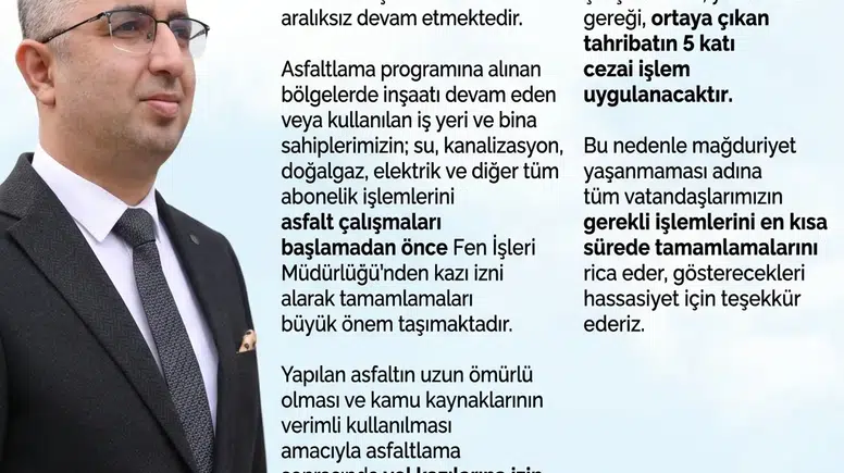 Elbistan’da Asfalt Çalışmaları Öncesi Kritik Uyarı