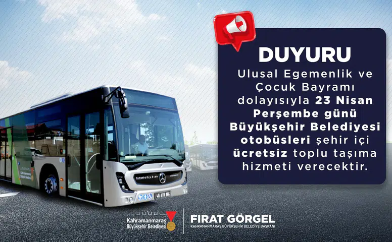 Büyükşehir Belediyesi’nden 23 Nisan’a Özel Ücretsiz Toplu Taşıma Duyurusu!
