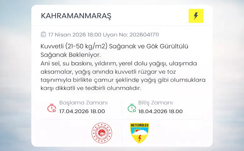 Kahramanmaraş İçin Kuvvetli Sağanak Uyarısı Yapıldı