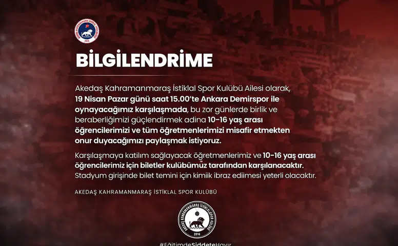 İstiklalspor’dan Anlamlı Davet: Tribünler Açılıyor