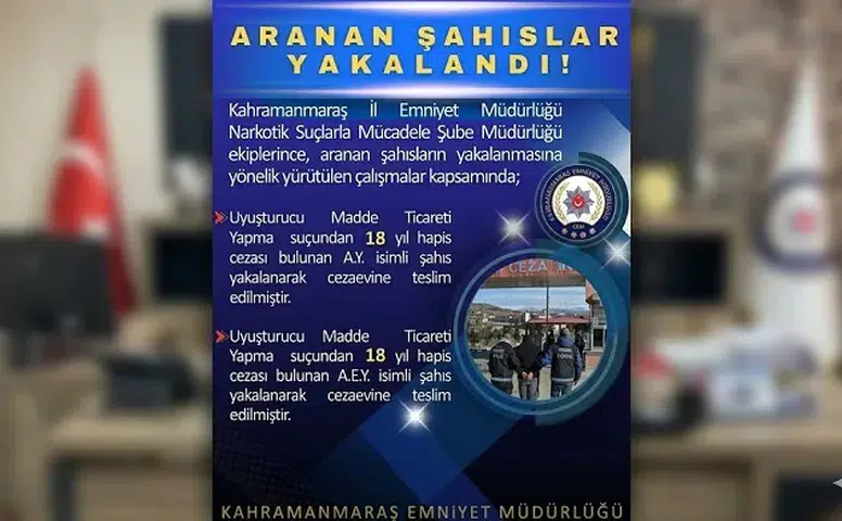 Kahramanmaraş’ta Narkotik Ekiplerinden Kaçamadılar: 2 Firari Yakalandı