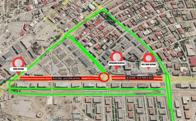Kahramanmaraş'ta Azerbaycan Bulvarı'nda geçici trafik kısıtlamaları 1 Temmuz'a kadar sürecek