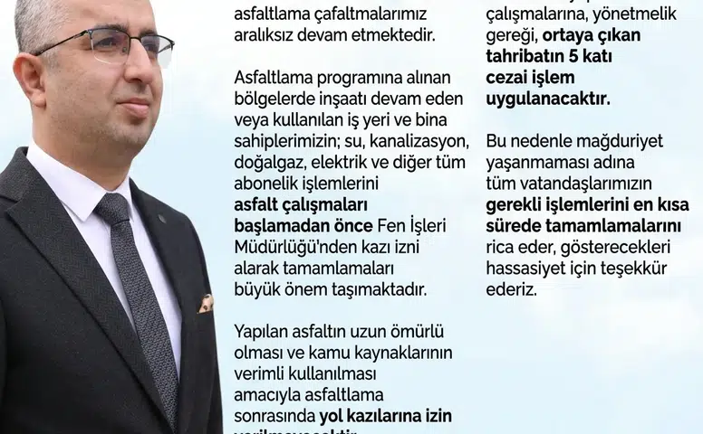 Elbistan’da Asfalt Çalışmaları Öncesi Kritik Uyarı