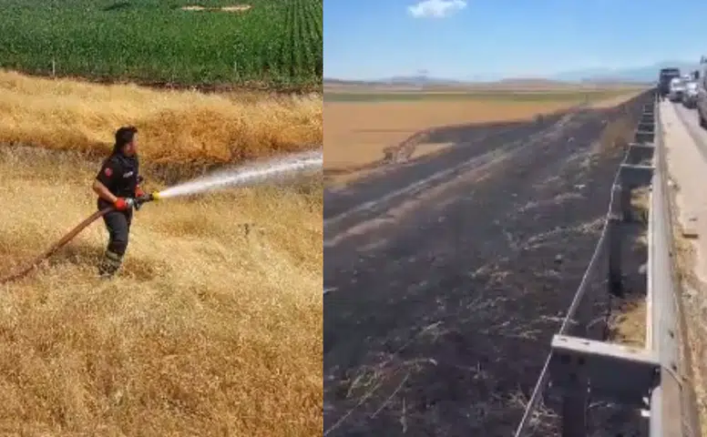 Narlı Otoyolu'nda Arazi Yangını Kontrol Altına Alındı