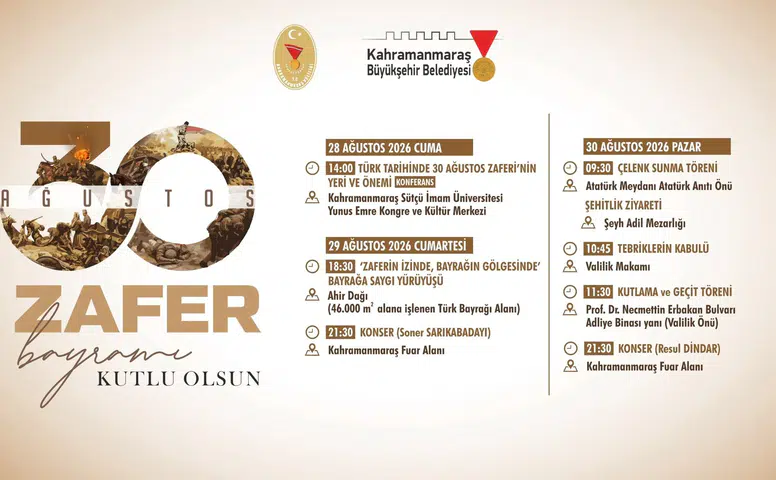 Kahramanmaraş’ta 30 Ağustos Coşkusu Üç Gün Boyunca Sürecek!