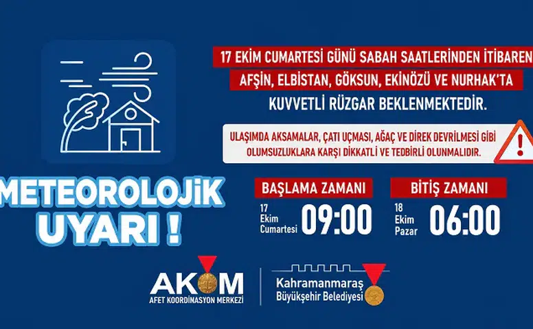 Kahramanmaraş’ta 5 İlçeye Kuvvetli Rüzgâr Uyarısı Yapıldı
