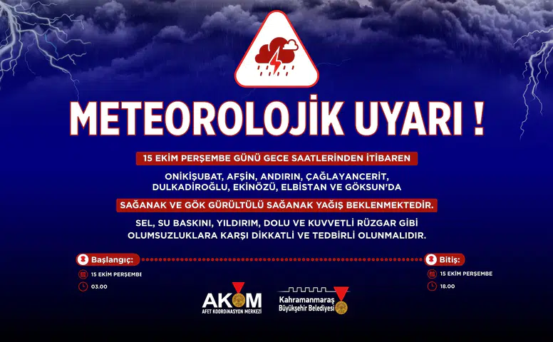 Kahramanmaraş'ta Kuvvetli Yağış Uyarısı: Sel ve Heyelan Riski Var!