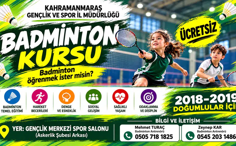 Kahramanmaraş’ta Çocuklara Ücretsiz Badminton Kursu Başladı