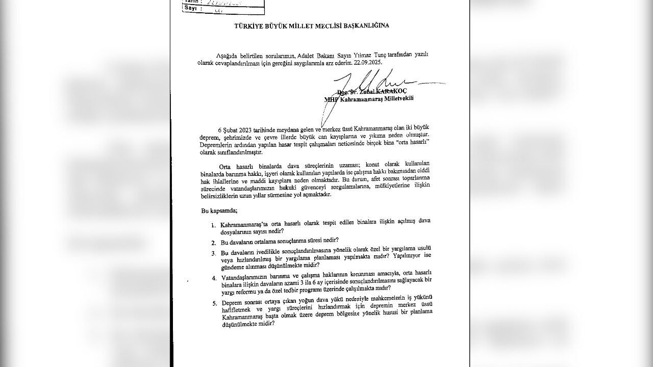 Vekil Karakoç Dora, Depremzedeler İçin Meclis’e Soru Önergesi Sundu 2