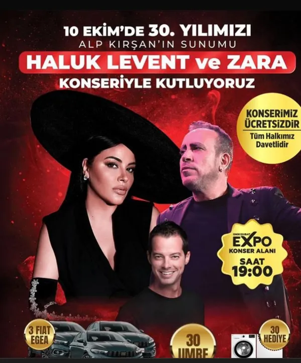 Alp Kirsan Haluk Levent Ve Zara Kahramanmarasta Ucretsiz Konser Verecek