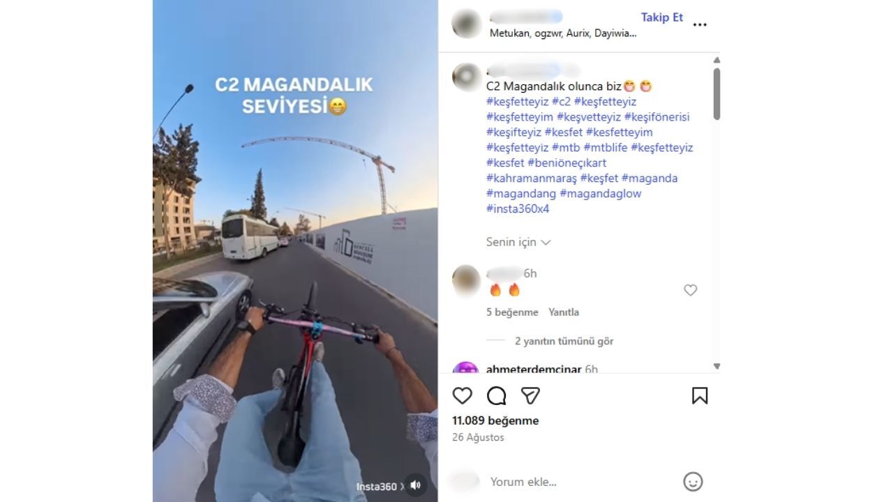 Kahramanmaraş’ta Bisiklet Sürücüsünden Trafikte Akrobatik Hareketler! (1)