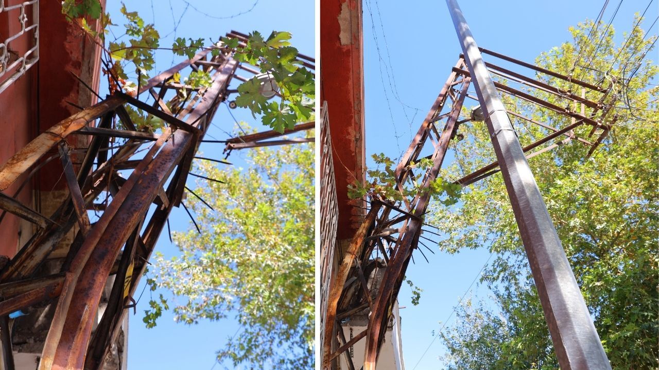 Kahramanmaraş’ta Eğik Elektrik Direği Mahalleliyi Tedirgin Ediyor (2)