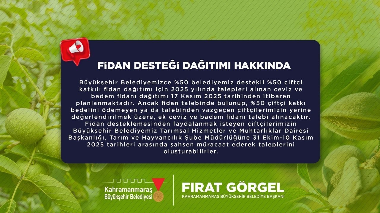 Kahramanmaraş'ta Hibeli Ceviz Ve Badem Fidanı Başvuruları Başladı