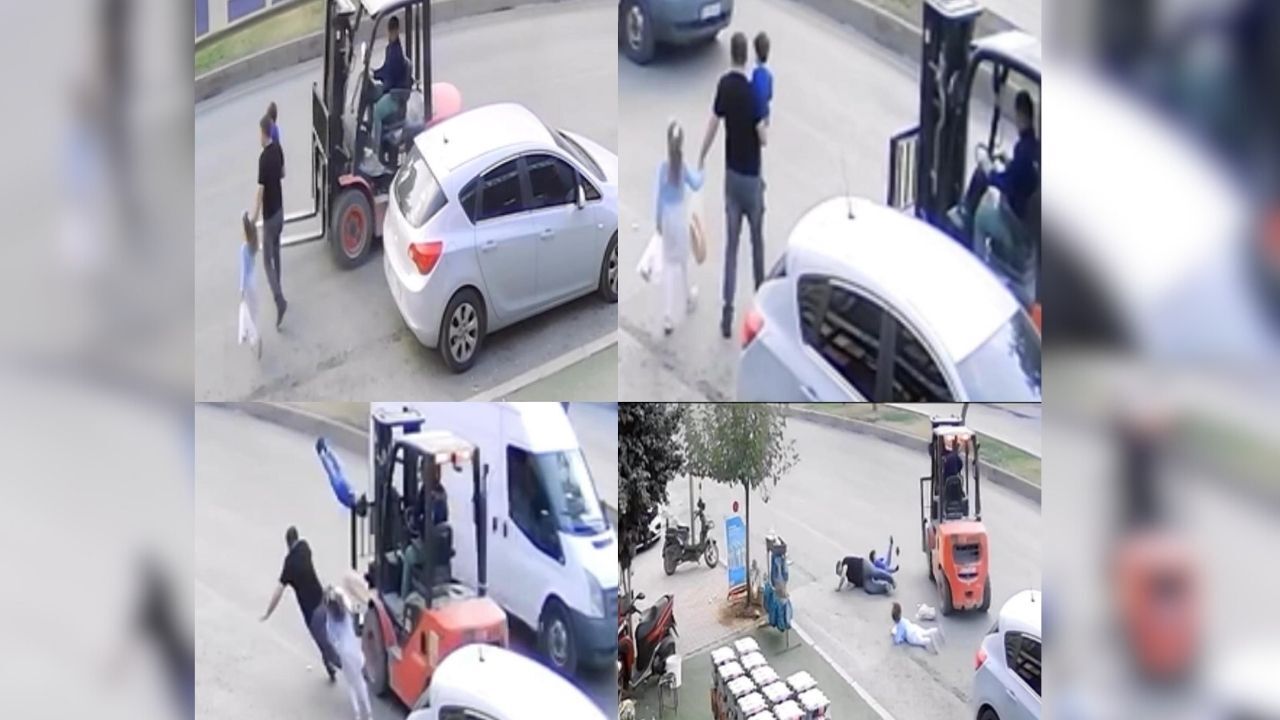 Ters Şeritten Gelen Forklift Karşıya Geçen Aileye Çarptı Ajans344 (1)