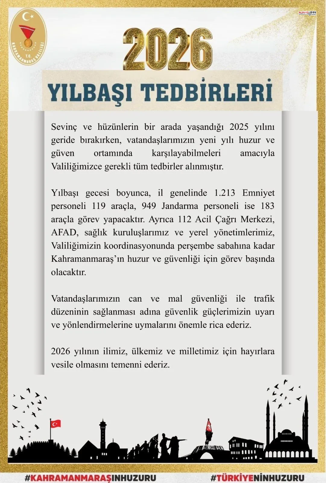 Kahramanmaras 2026 Yilbasi Icin Guvenlik Tedbirlerini Acikladi