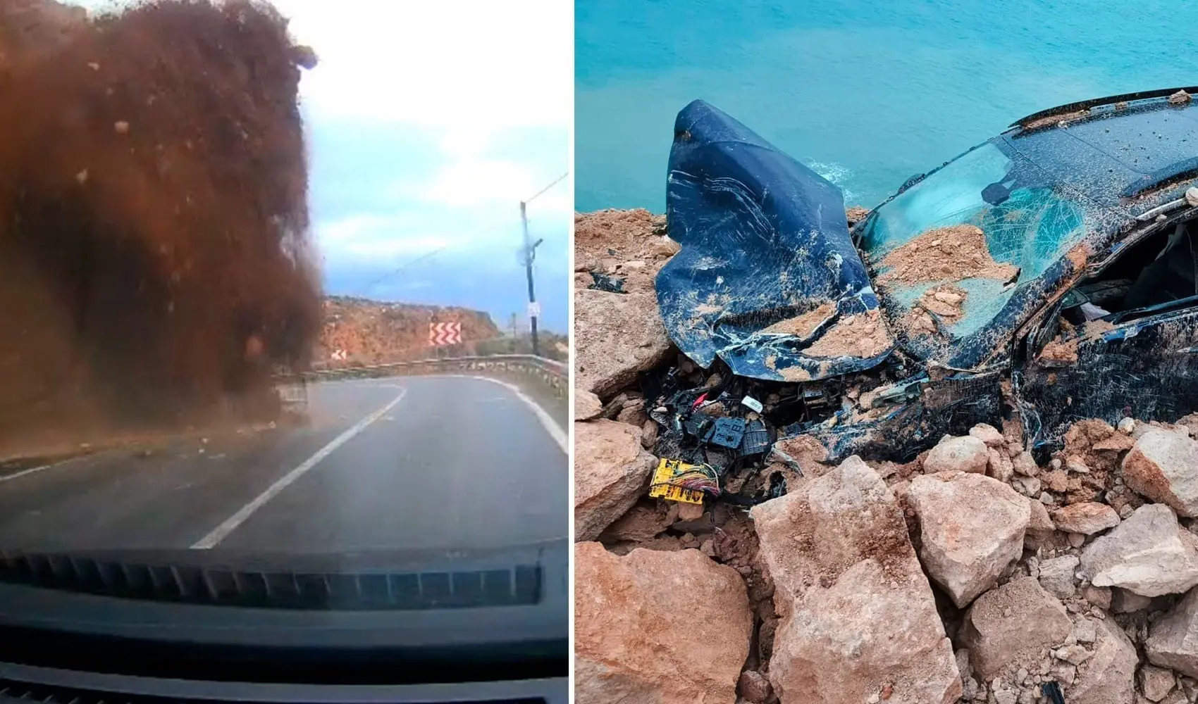 Mersin-Antalya yolundaki heyelan aracın üzerine düştü! O anlar kamerada